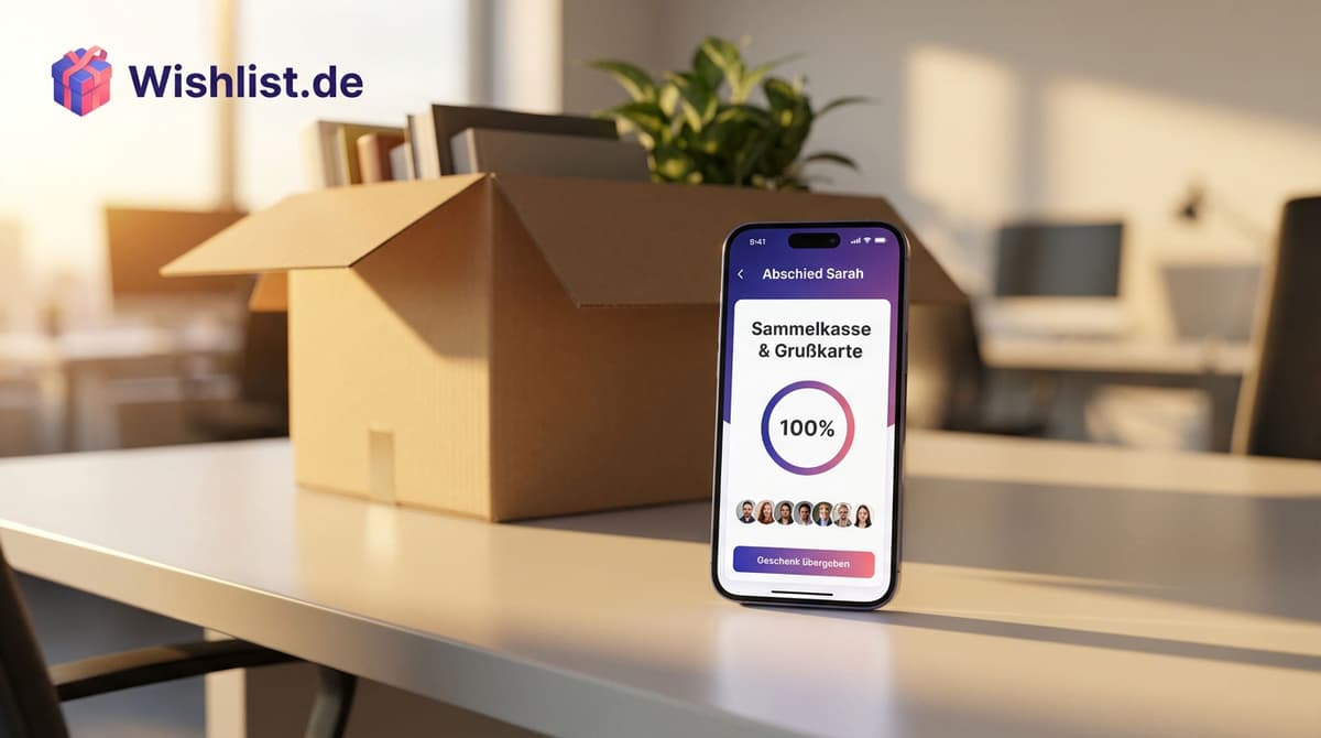 Kollegen überreichen ein Abschiedsgeschenk im modernen Büro