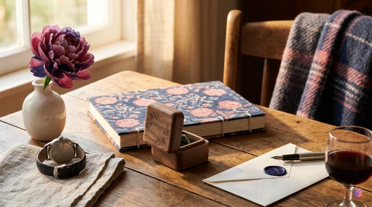 Handgefertigtes Erbstück-Geschenk auf einem Hochzeitstisch – Manufakturqualität statt Umschlag