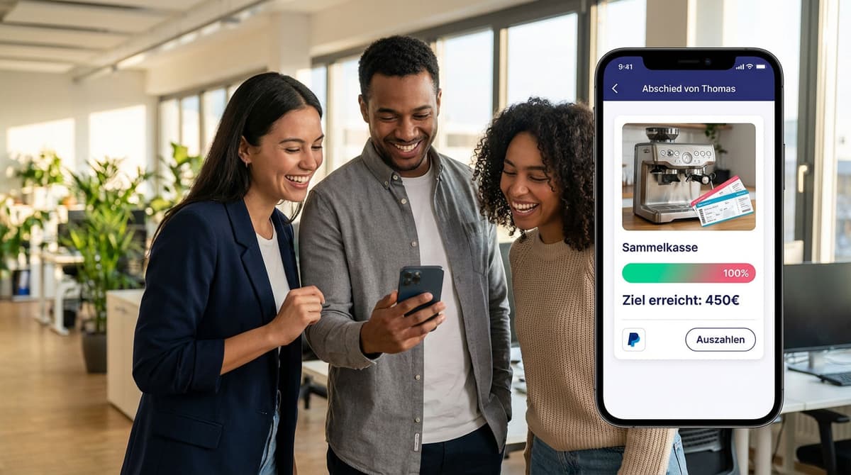 Gruppe von Freunden sammelt gemeinsam Geld für ein Geschenk