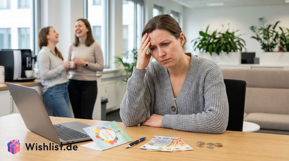 Team diskutiert, wer das Abschiedsgeschenk organisiert