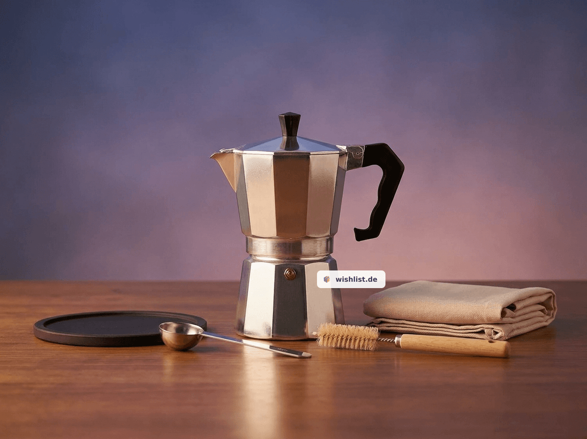 Milu Espressokocher (No Induktion) | 2, 3, 6, 9 Tassen | Aluminium Mokkakanne, Espressokanne, Espresso Maker Set inkl. Untersetzer, Löffel, Bürste (Aluminium, 6 Tassen (300ml)