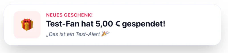 Beispiel-Alert im Stream: „Lena hat 15,00 € gespendet!"